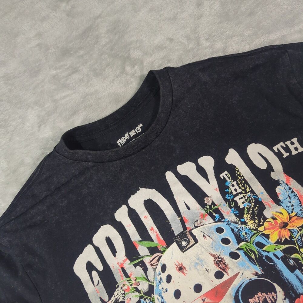 Friday The 13th Mens Large T-Shirt Jason Voorhees Mask Floral Graphic Tee Washed